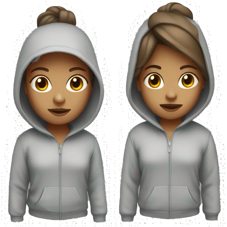 A tinted girl with brown straight hair in a grey hoodie  emoji
