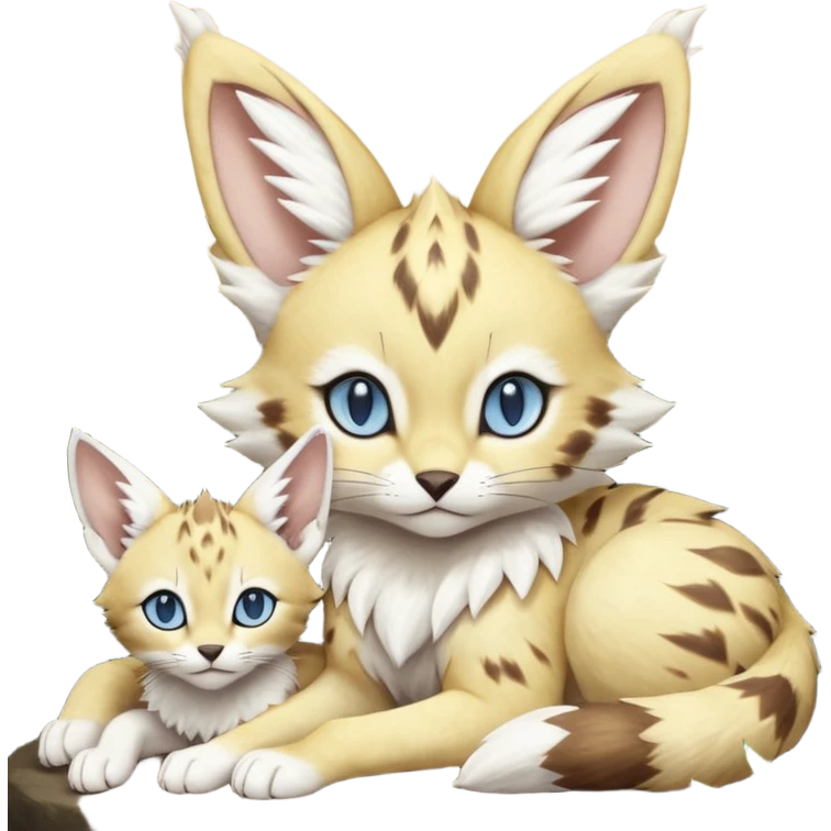 Albino-white, blue-eyed soft natural realistic romantic vintage antique divine beautiful elegant pretty precious cute young youthful  Fakémon-Pokémon-feline-Zeraora-Jolteon-serval-caracal-chinchilla-Minccino-Cinccino-Meowstic-rodent-hybrid-creature with a big fluffy bushy tail (full body) emoji