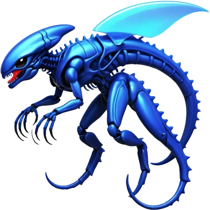 A blue shiny futuristic neon-glowing iridescent bioluminescent xenomorph-genesect-hybrid emoji