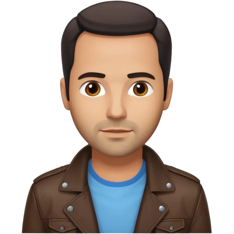 Alex Dimitriades light blue shirt, dark brown leather jacket emoji
