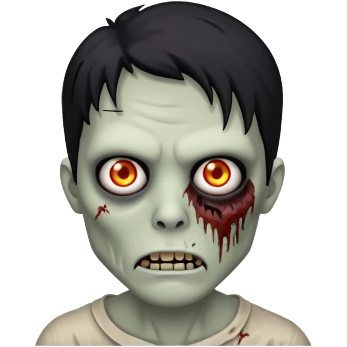 zombie with black hair black eyes and scarding over the face emoji