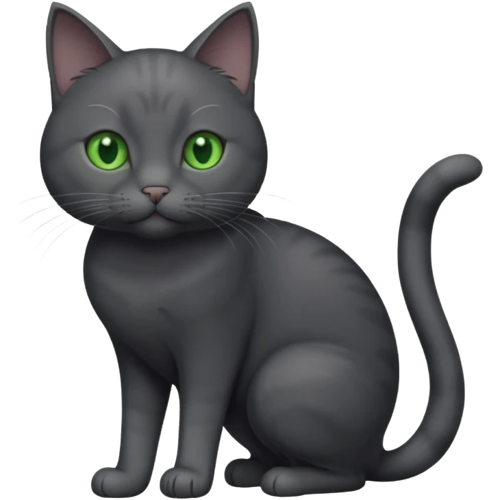 full body gorgeous solid dark grey cat with green eyes, white paws and white whiskers playing emoji