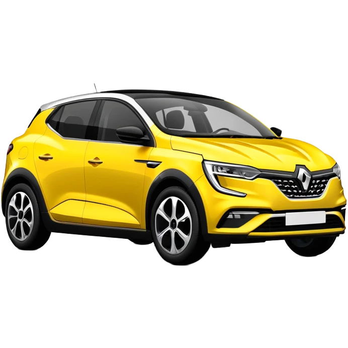 Renault Megane E-Tech electric car, 3/4 angle view, yellow color with black accents emoji