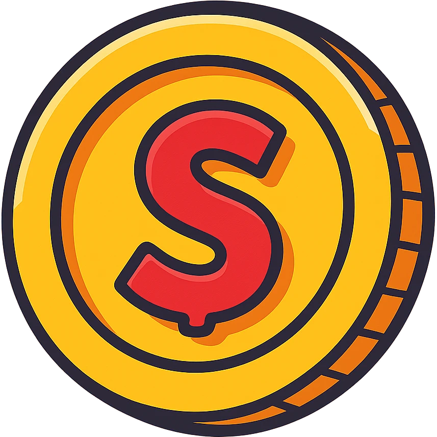 colorful cartoon style coin with letter S emoji