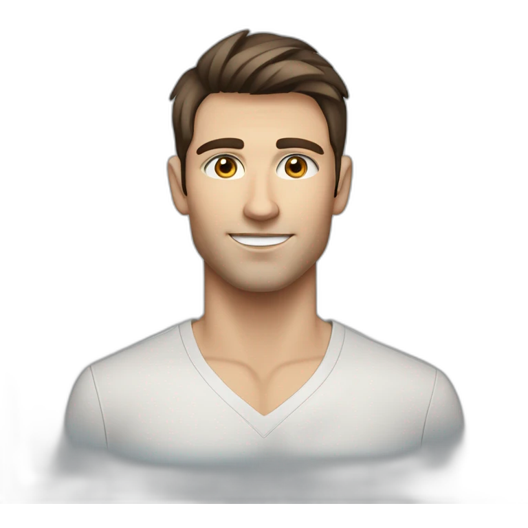 blue eyed, good looking Caucasian, athletic male with dark brown clean cut hair emoji