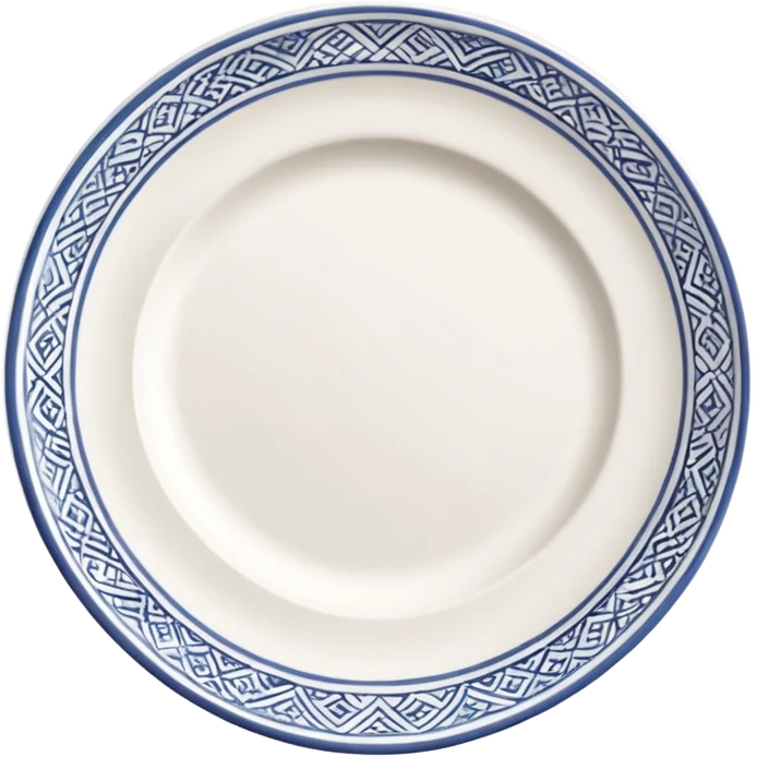 create me an image of ceramic plate in perspective view. with some white embossed ornament on sides. make the plate in perspective view. emoji