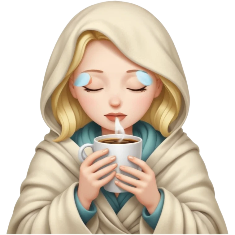 girl inside a blanket sipping coffee eyes closed emoji