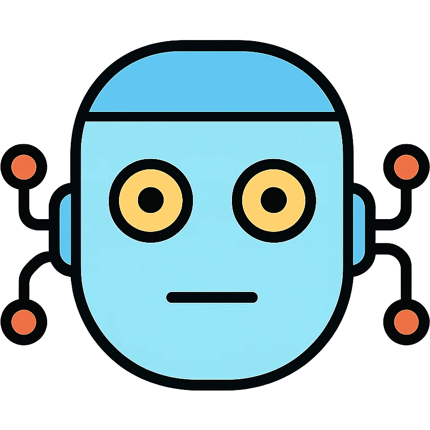 AI robot face with circuit patterns, minimal tech design emoji