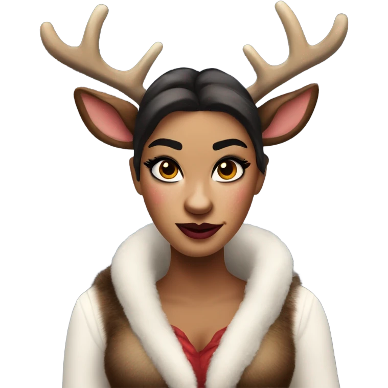 a tarantino reindeer wearing a dumb outfit with makeup on and has way to much blush on her face emoji