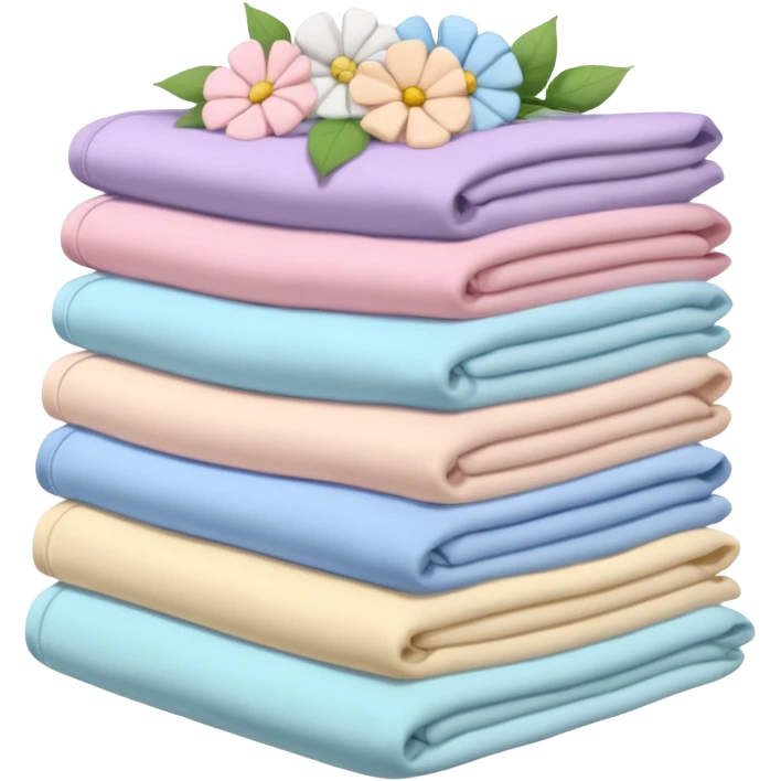 a pile of clean, folded clothes with some flowers around it emoji