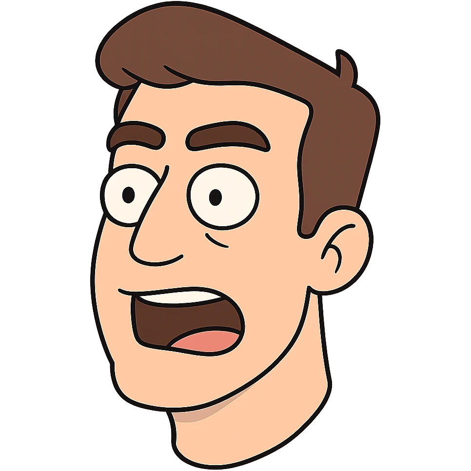 a man's face, animated style, mouth open as if talking, only face visible, flat toon style emoji