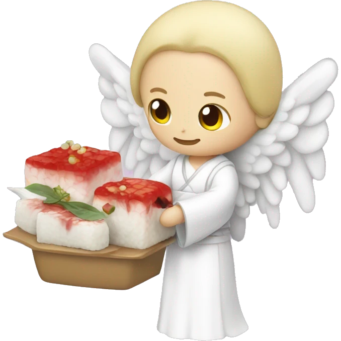 angel holding japanese maki with vampire emoji