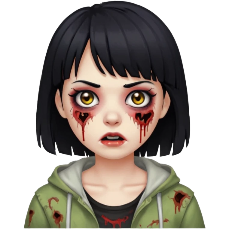 black haired zombie girl with bangs and eyeliner emoji