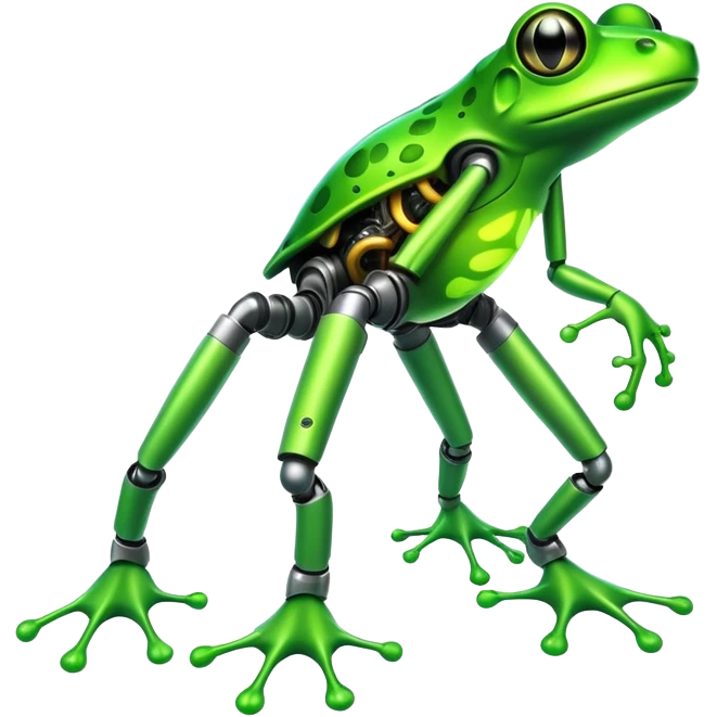 mutant frog with mechanical leg and toxic green glow emoji