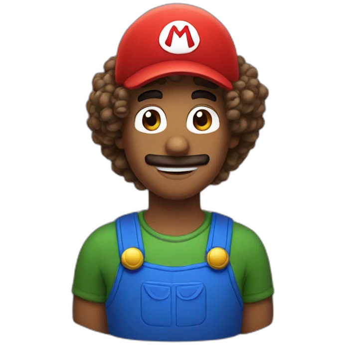 person with curly hair and super Mario cap emoji