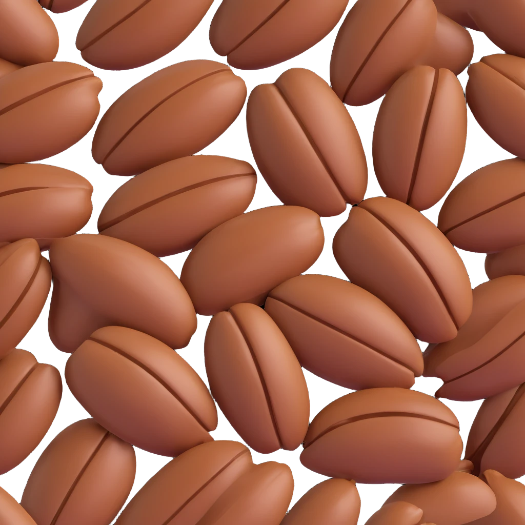whole pecan halves, two or three, deep brown, grooved, curved, glossy, ridged, warm nutty, small cluster, no shell, no background, clean 3D, soft lighting, transparent background, emoji scale emoji