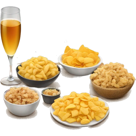 a table with salty snacks and champagne glasses emoji