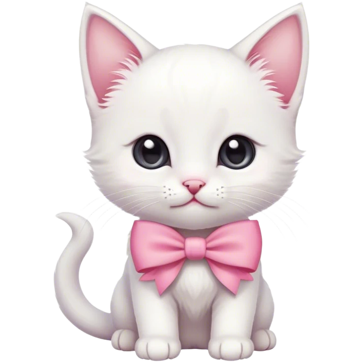 A cute white kitten with a beautiful pink bow on its ear emoji
