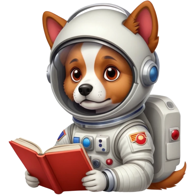 A dog in a spacesuit reading on mars emoji