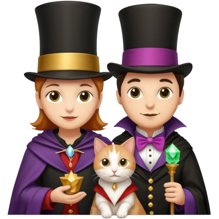 magician couple and their pet cat emoji