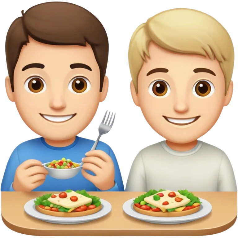 two caucasian programmers on lunch at the table emoji