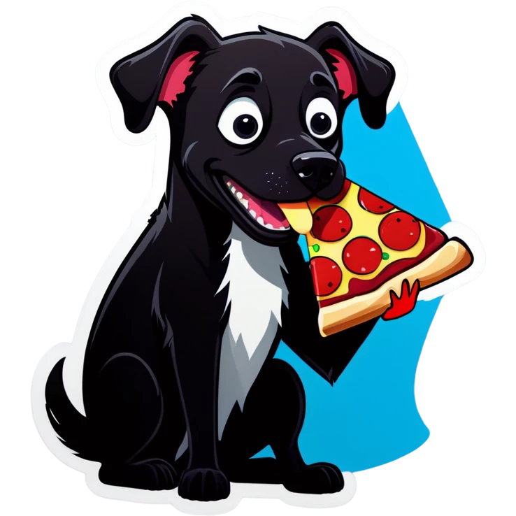 black dog eating pizza emoji