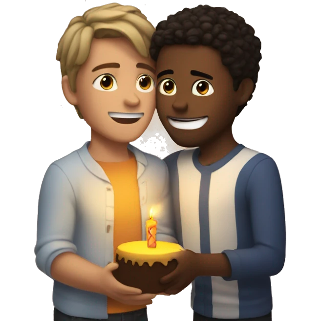 Danny blowing out candles and hugging victor emoji