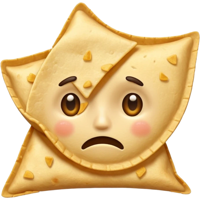 A tortilla chip with sad face emoji