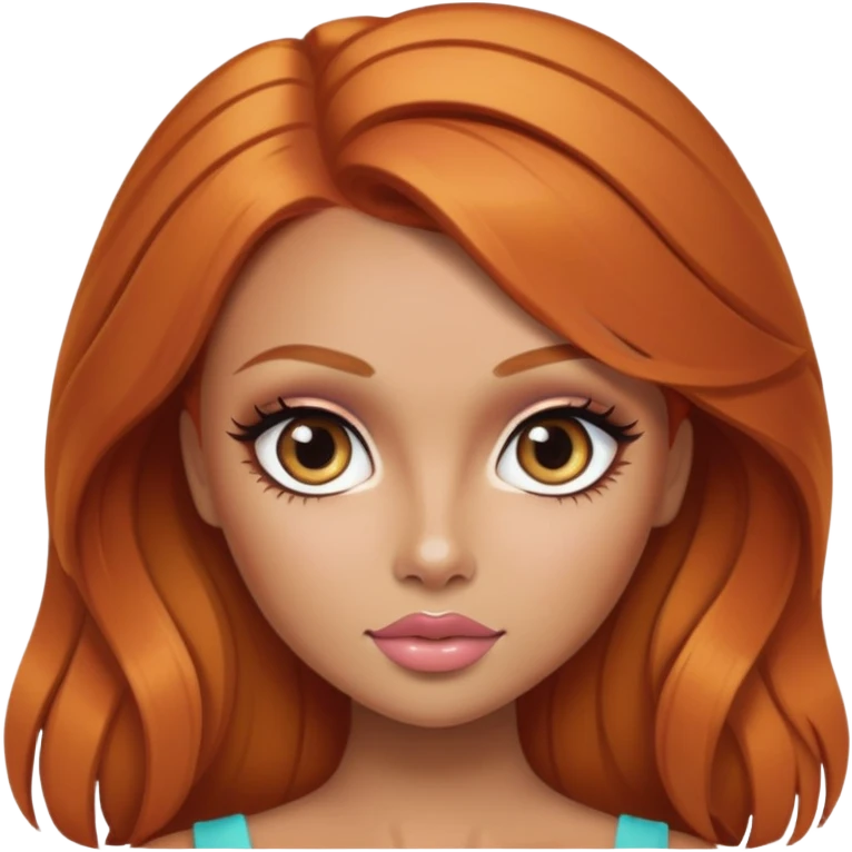 ginger hair, pretty eyes, pretty makeup, pretty bratz baddie emoji