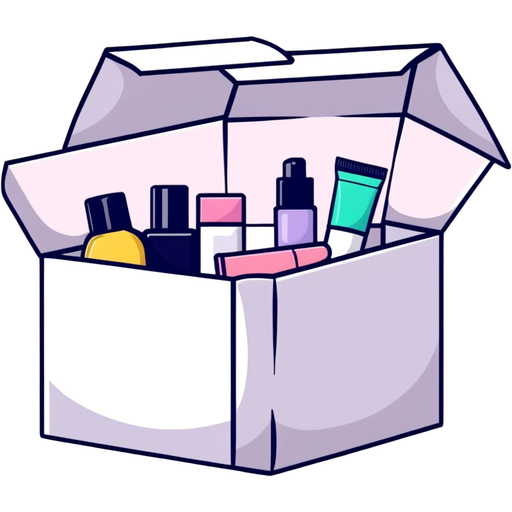an opened box with beauty products inside emoji