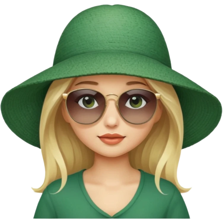 
blonde girl in dark green beach big hat adjusting sunglasses emoji