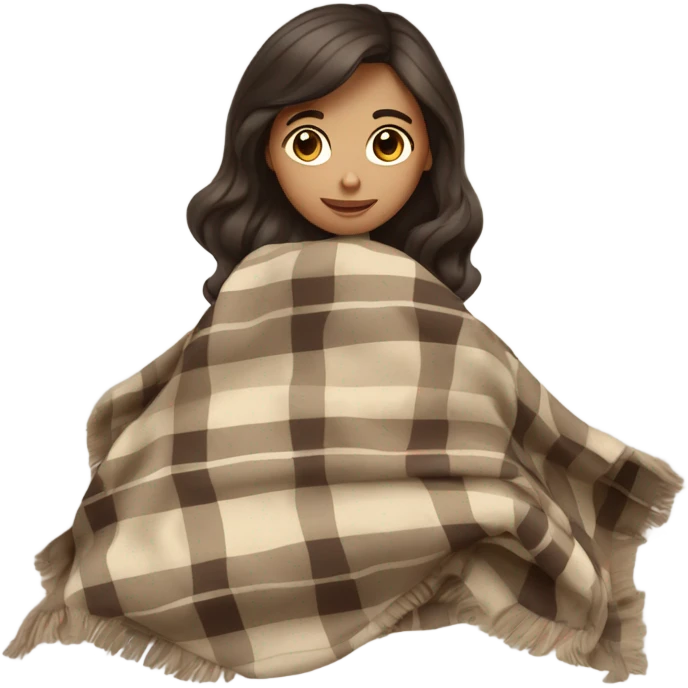 Beige clean girl folded plaid blanket with dark brown hait emoji