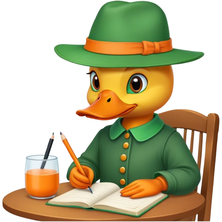 a duck at a table writing a book emoji