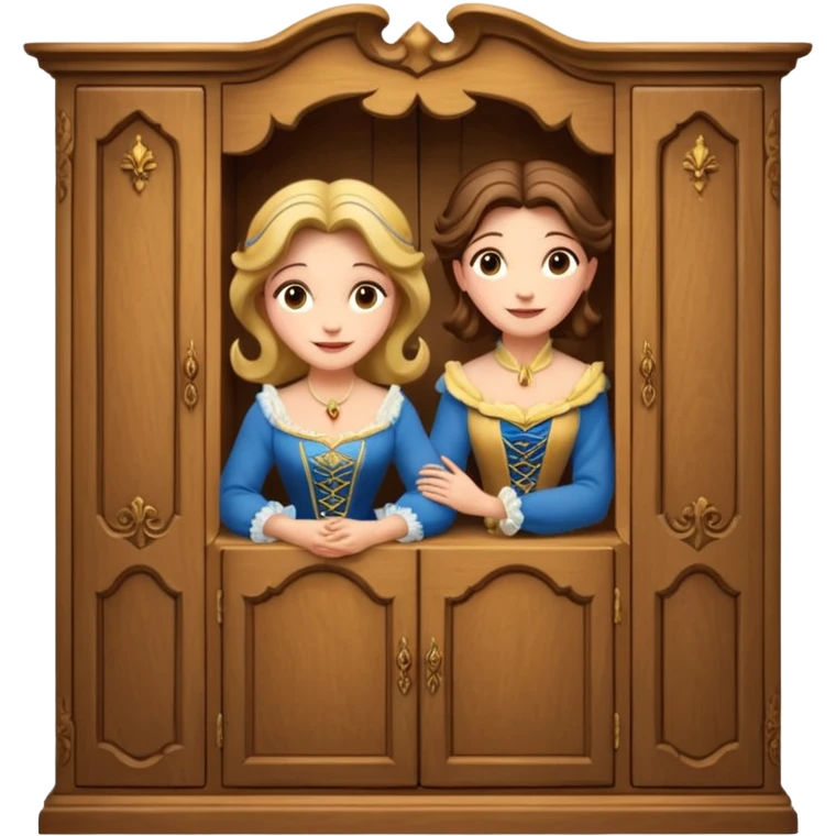 A middle-aged lady character from the fairy tale Beauty and the Beast — she was turned into a wardrobe by magic. She retains the wardrobe's original form, with an anthropomorphic face on the front of the closed cabinet. emoji