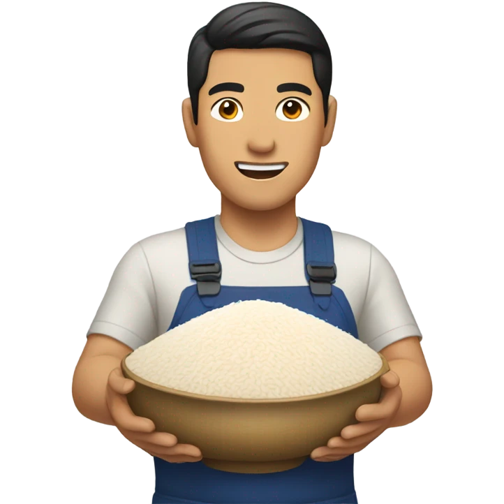 Asian man with rice emoji