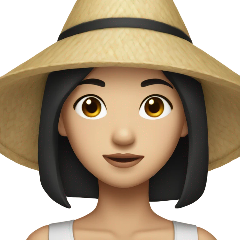 Asian girl with rice hat and black hair emoji