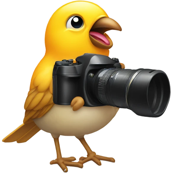 Cute little bird eating crumbs and getting filmed by a camera emoji