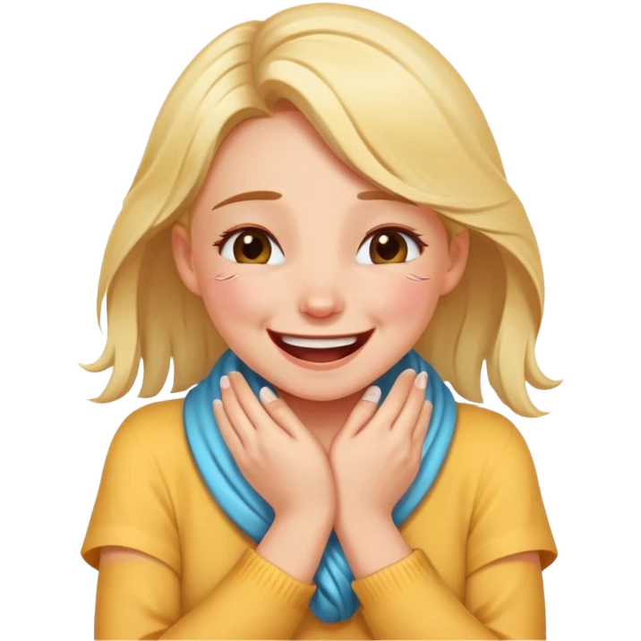 A pretty girl who is wrapping crashing out and laughing crying her hands around her neck and crying  emoji