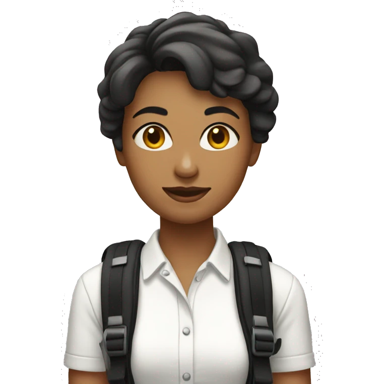 woman short hair with back pack white shirt black pants emoji