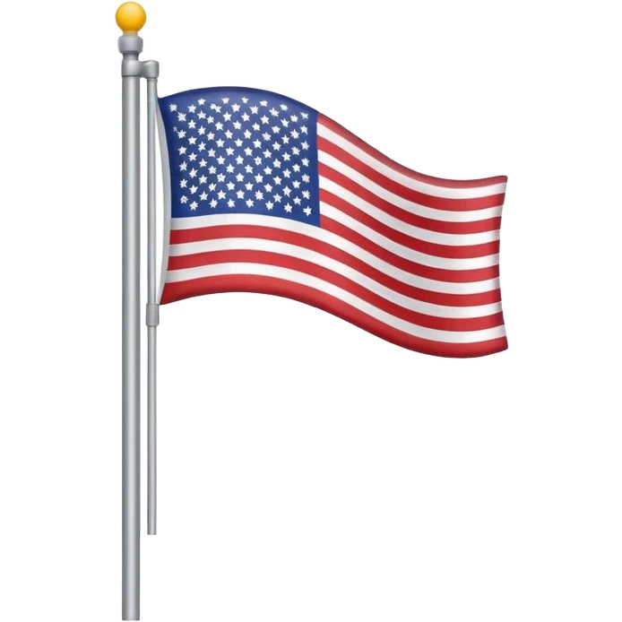United States flag, simple, bright, gray flagpole, wavy flag, Google emoji style, slight variation in flag shape emoji