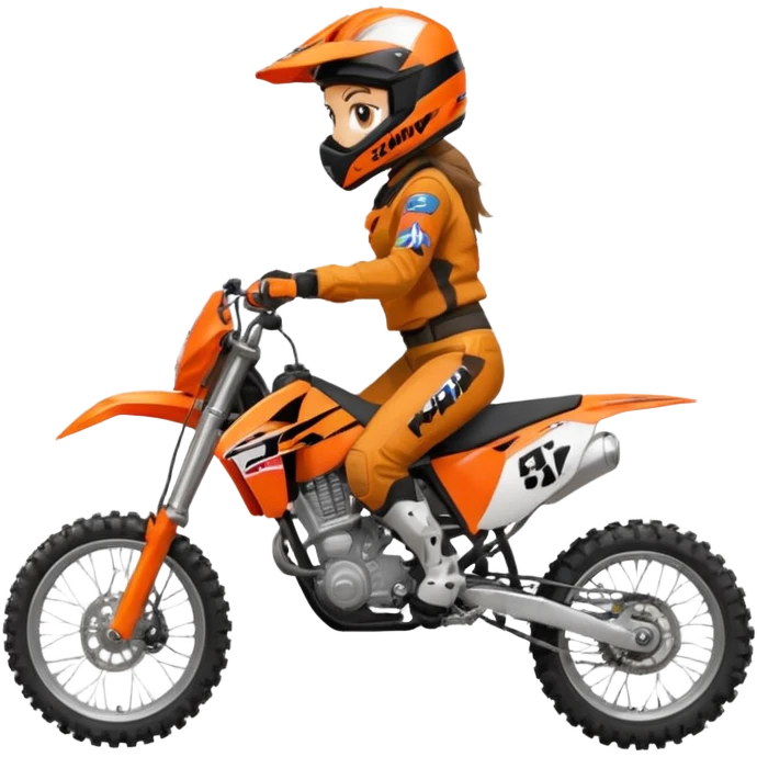 Motocross ktm orange dirt bike with 5”1’ girl on it emoji