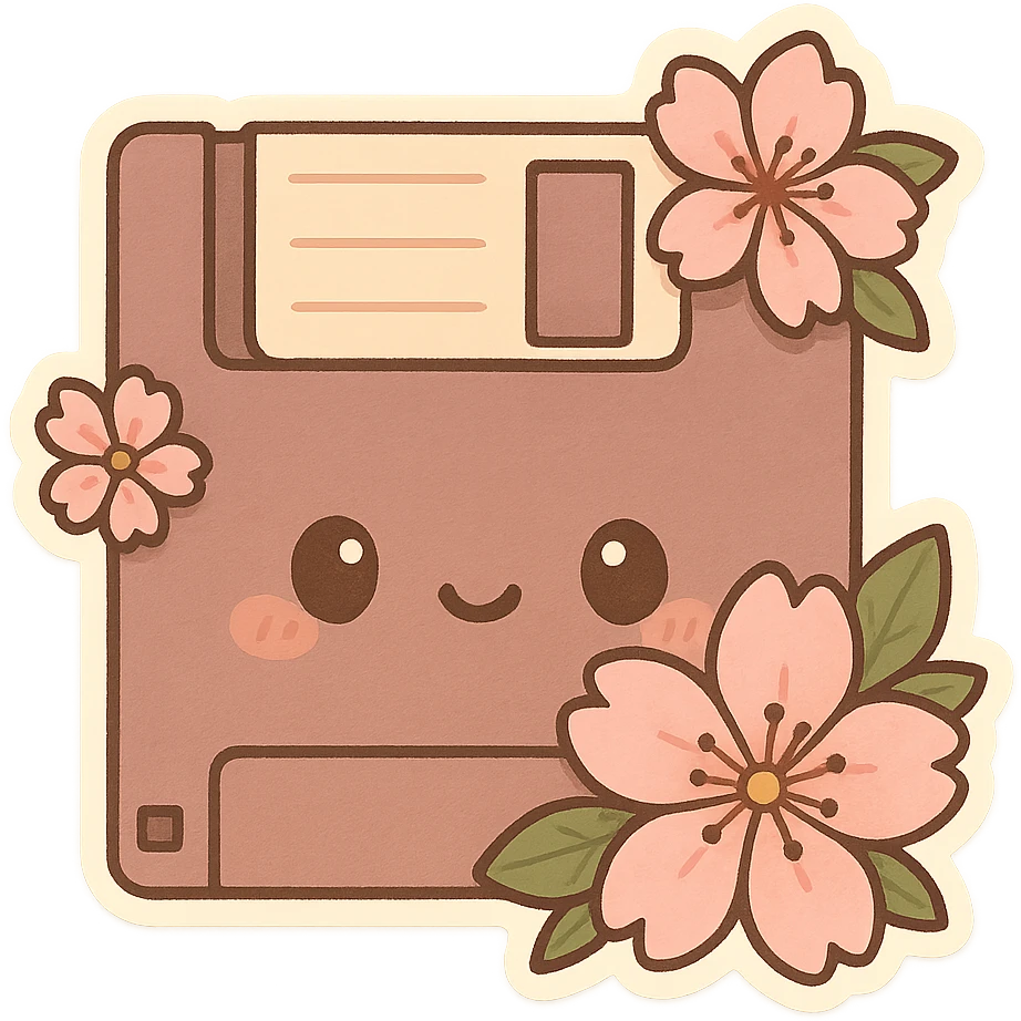 Floppy disk with sakura for retro-tech aesthetic emoji