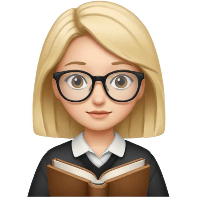 A student, girl, wearing glasses, hold book in front of their chest emoji