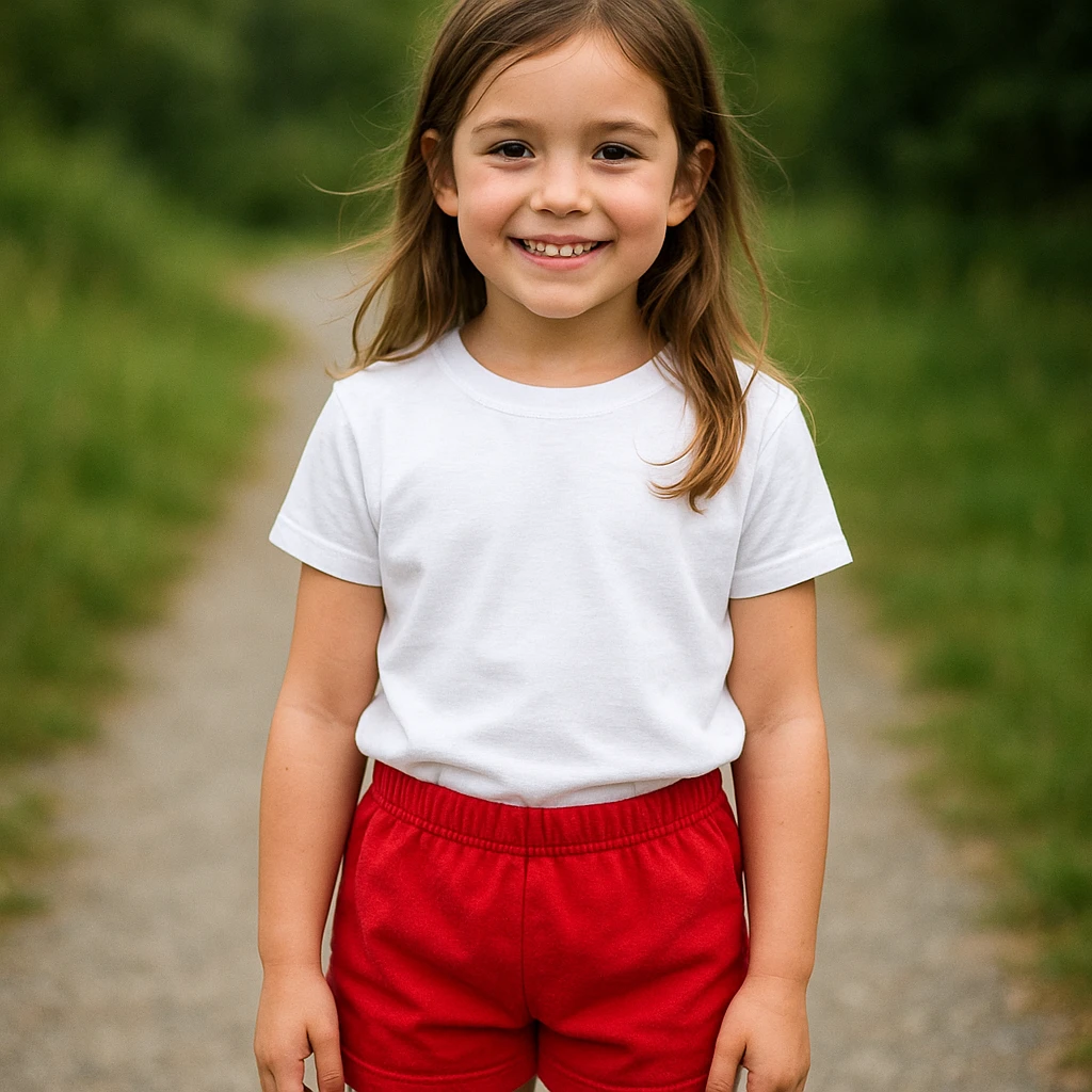 Make the girl's outfit red shorts and a white short-sleeved t-shirt emoji