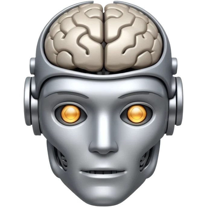 A fit male robot with a huge brain emoji