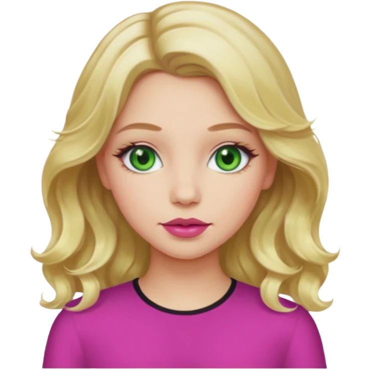 Girl with light blonde way hair in a middle part with green eyes and pink lips emoji