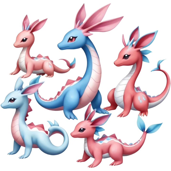 Milotic-Sylveon-Primarina-Dragonair-Pokémon full body emoji