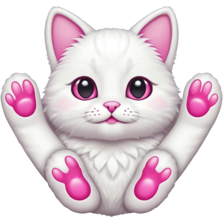 white cat fluffy paw, from the bottom, vivid pink toe beans, cute emoji