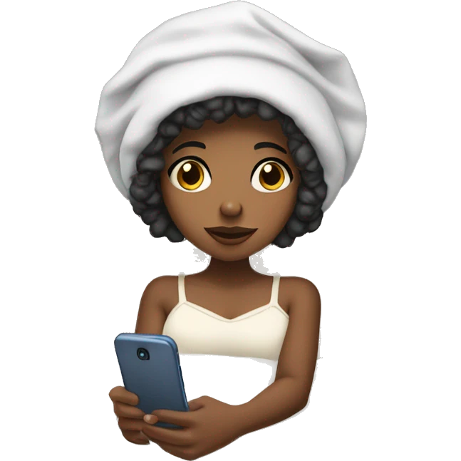 A black girl with a bonnet on in bed with her phone n her hand emoji