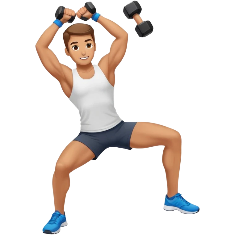 Energetic fitness instructor stretching with dumbbells emoji